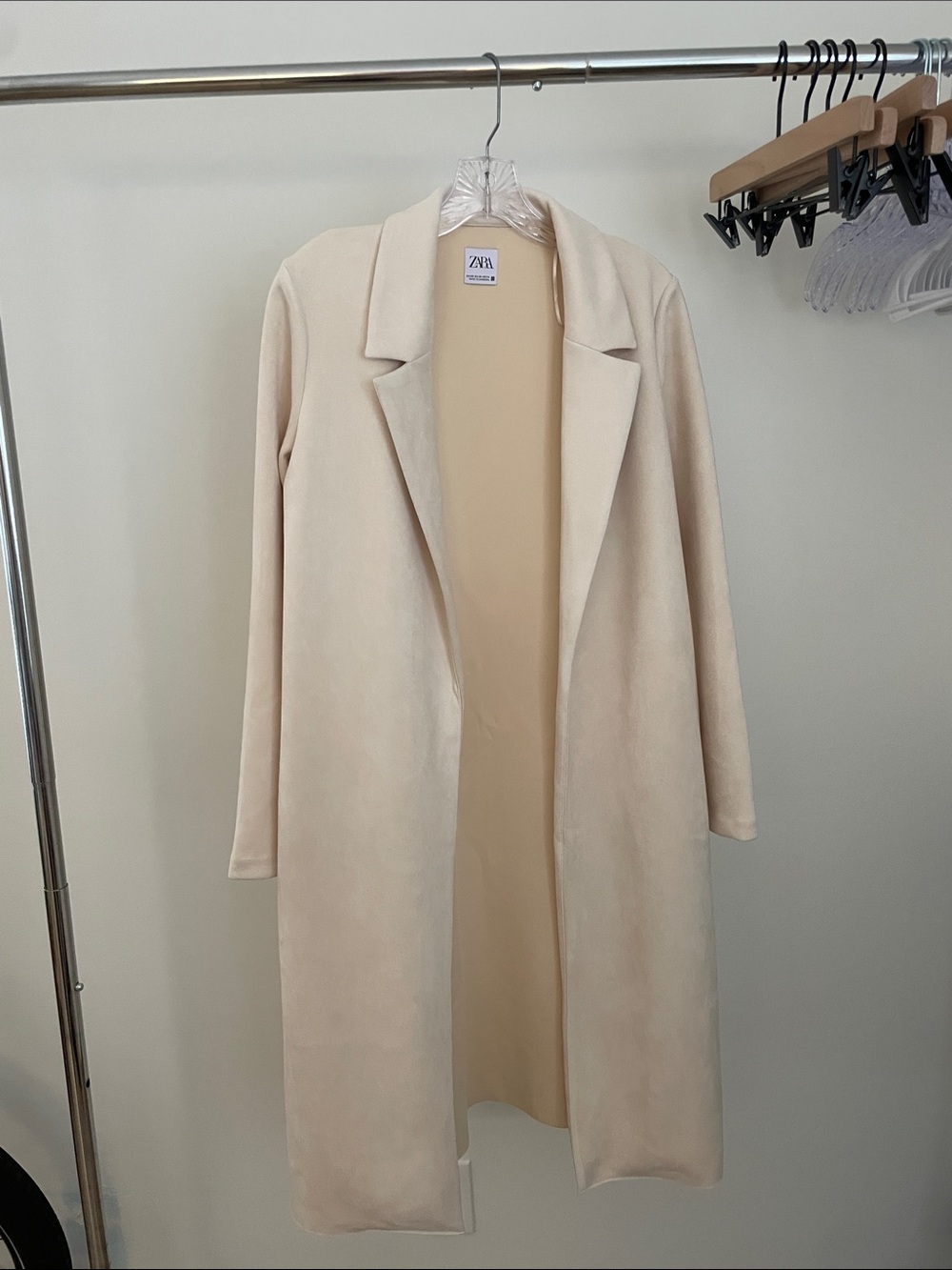 Zara Cream Long Open Front Spring Coat